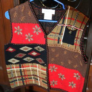 Vintage Susan Bristol Hand Embroidered Sweater Vest - Size Medium